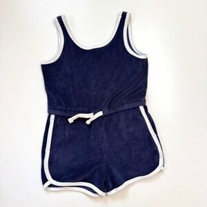 Primary Terry Cloth Retro Romper Kids Navy Blue White Contrast Binding Size 4-5